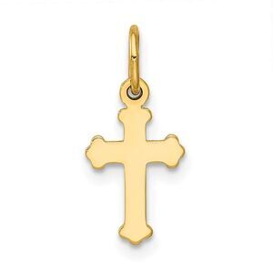14k Yellow Gold Tiny Fleur de Lis Cross Charm, 8 x 18mm